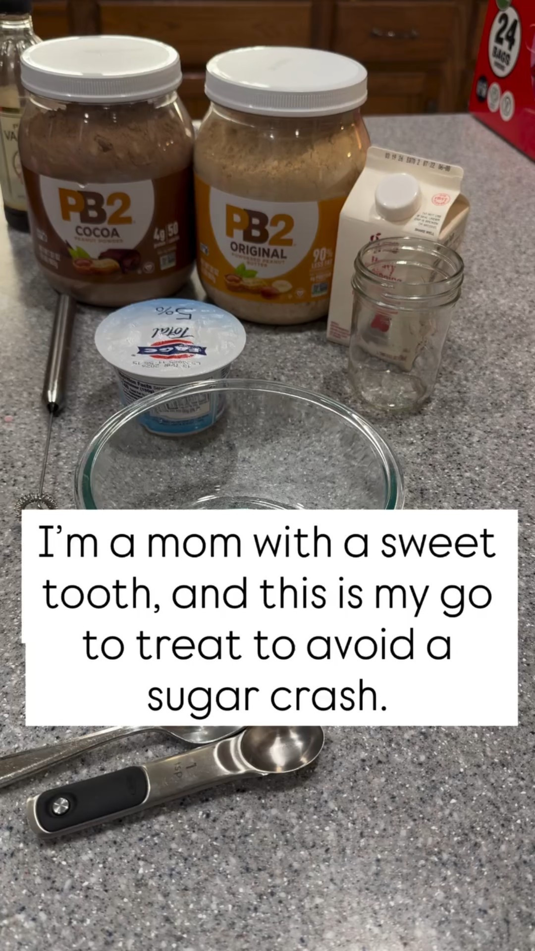 I’ll be the first to admit…I have the biggest sweet tooth! And while I enjoy the tastes of yummy treats, I often pay for the effects of them. Sugar crashes, sugar headaches, more sugar cravings, etc.
#ad 

This has been one of my go to sweet treats lately that satisfies my sweet tooth, but is high protein, so it helps balance out the negative side effects. 

This Cocoa Peanut Butter Powder from @pb2foods is the perfect addition to Greek yogurt to make a high protein chocolate peanut butter mousse. 

I was feeling a little extra so I made some peanut butter whipped cream for the top layer and then topped it all off with mini chocolate chips. Because YUM!! 

Save this for your next sugar craving! 

What are your go to treats and snacks?

#LTKfoodie #LTKHome #LTKmomlife