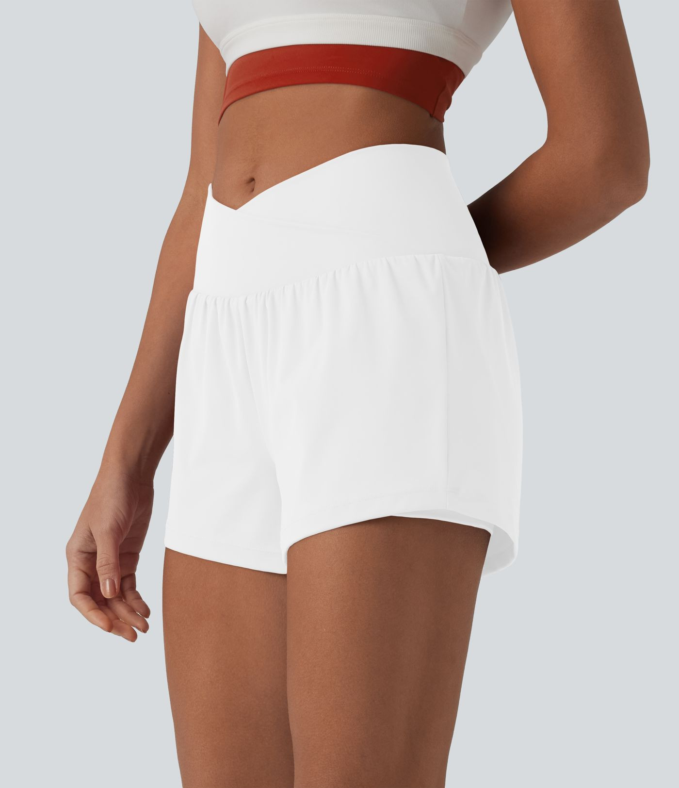 Women’s SoftlyZero™ Airy Crossover High Waisted 2-in-1 Cool Touch Yoga Shorts 3'' with Pocket... | HALARA
