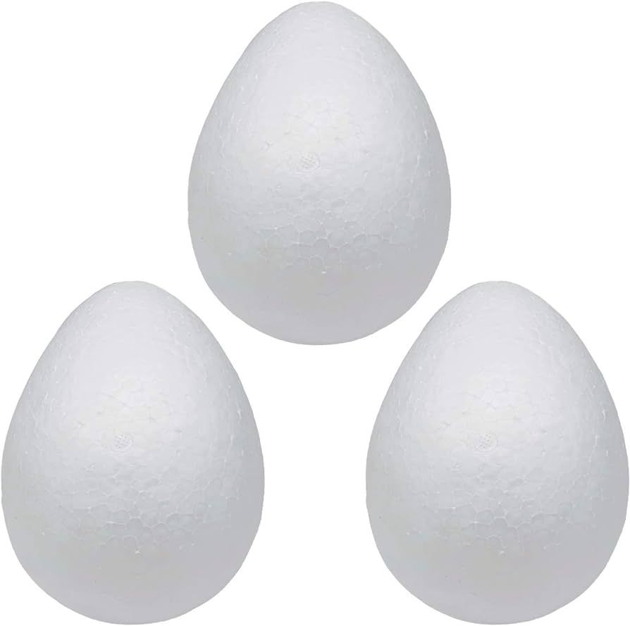 Crafjie Foam Eggs 3pcs 6 Inch (15cm) White Craft Polystyrene Eggs Smooth for Spring Easter Hallow... | Amazon (US)