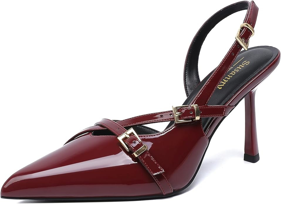 Susanny Slingback Heels for Women Closed Pointed Toe Strappy Dress Pumps Comfortable Stiletto Kit... | Amazon (US)