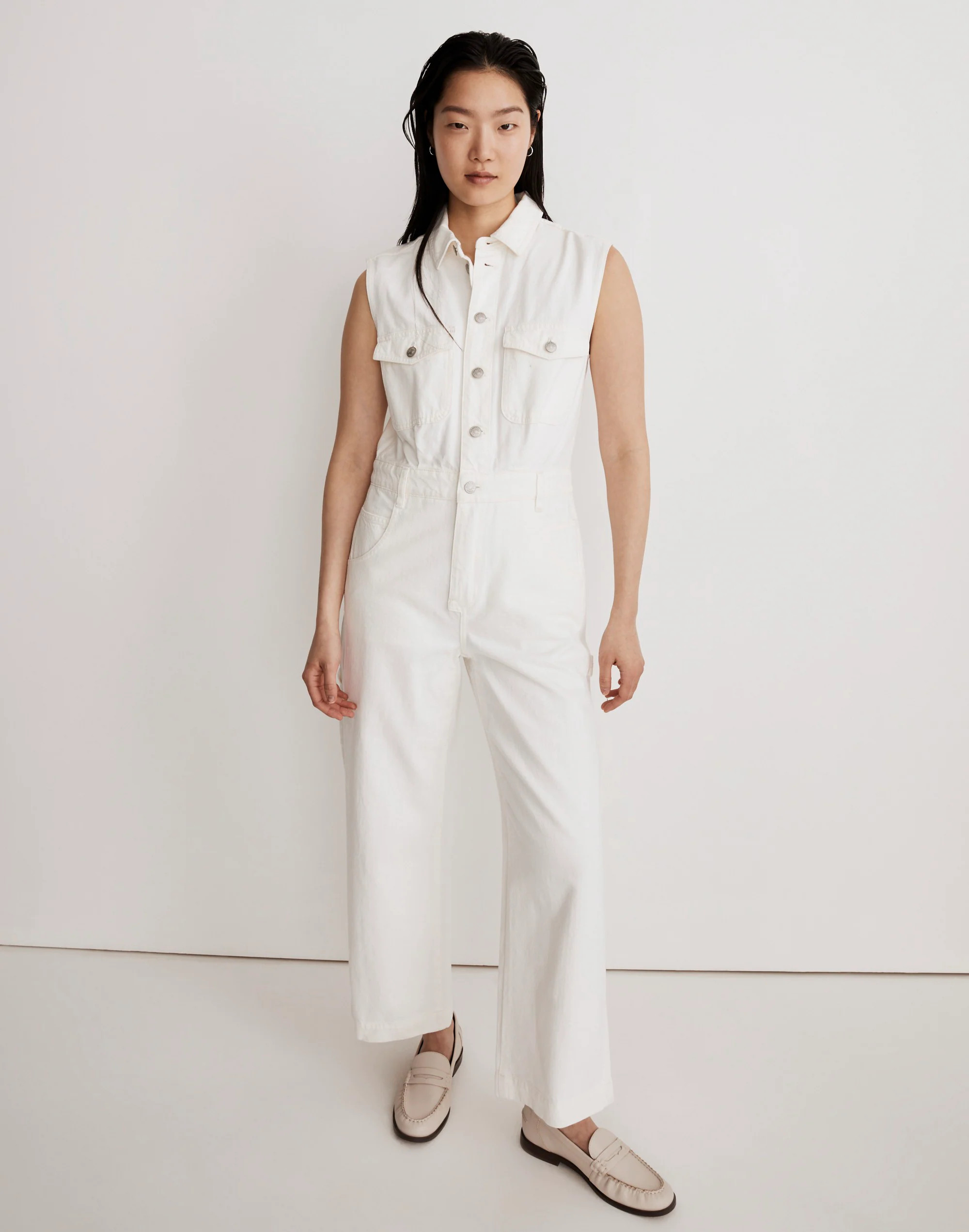 Denim Sleeveless Carpenter Jumpsuit in Tile While | Madewell