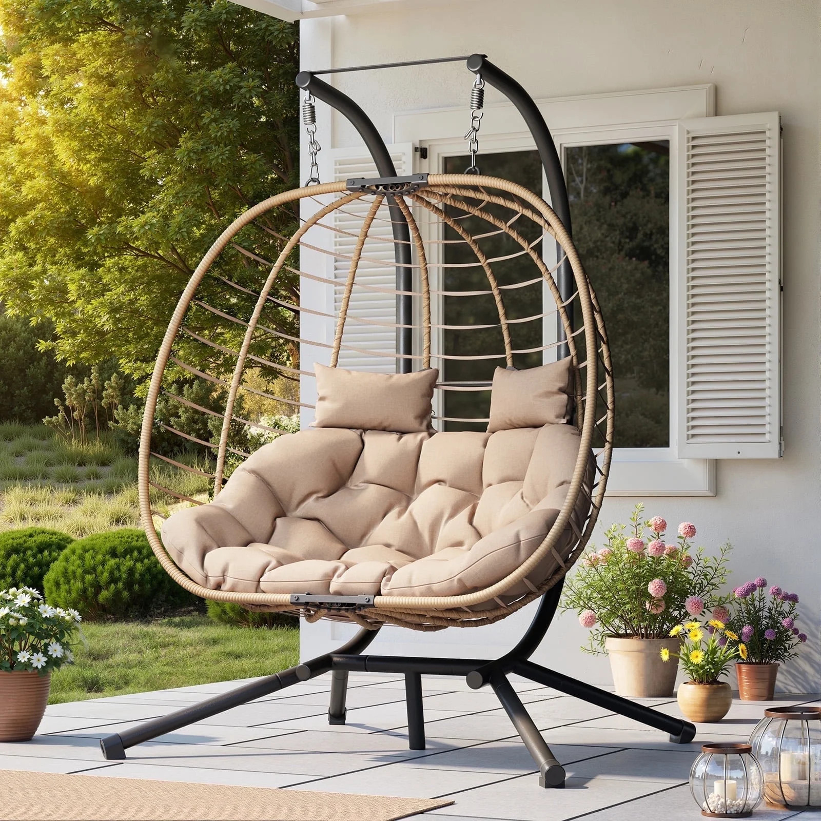 Amopatio Hanging Egg Chair with Stand Double Wicker Swing Egg Chair Patio Hammock Chair Foldable,... | Walmart (US)
