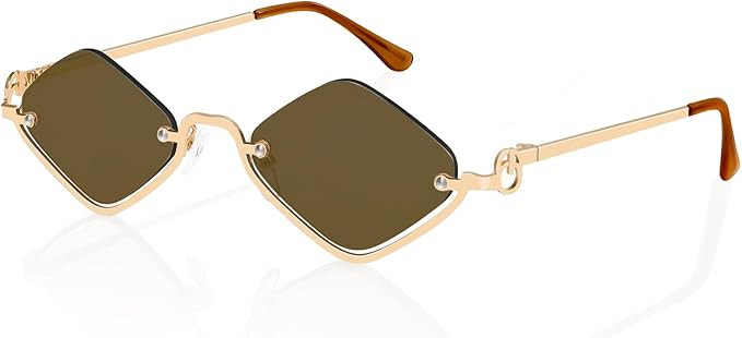TYA Retro Y2k Sunglasses for Women Men,Trendy Semi-Rimless Sun Glasses Irregular Narrow Gold Sunn... | Amazon (US)