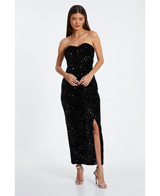 QUIZ Women's Sequin Bandeau Sweetheart Bow Back Maxi Dress - Macy's | Macy's