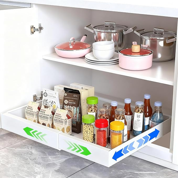 Pull Out Drawers for Cabinets, 1 Pack 21" Deep Expandable Slide Out Drawer for Kitchen Cabinets A... | Amazon (US)