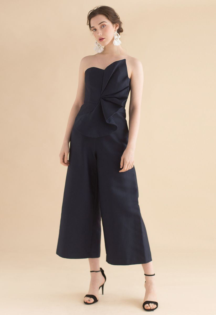 Go Out In Style Strapless Jumpsuit in Navy | Chicwish