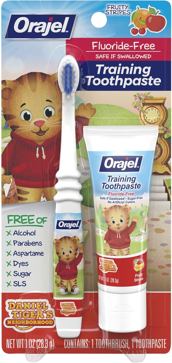 Orajel Daniel Tiger’s Neighborhood Fluoride-Free Training Toothpaste & Toothbrush Combo Pack, F... | Amazon (US)