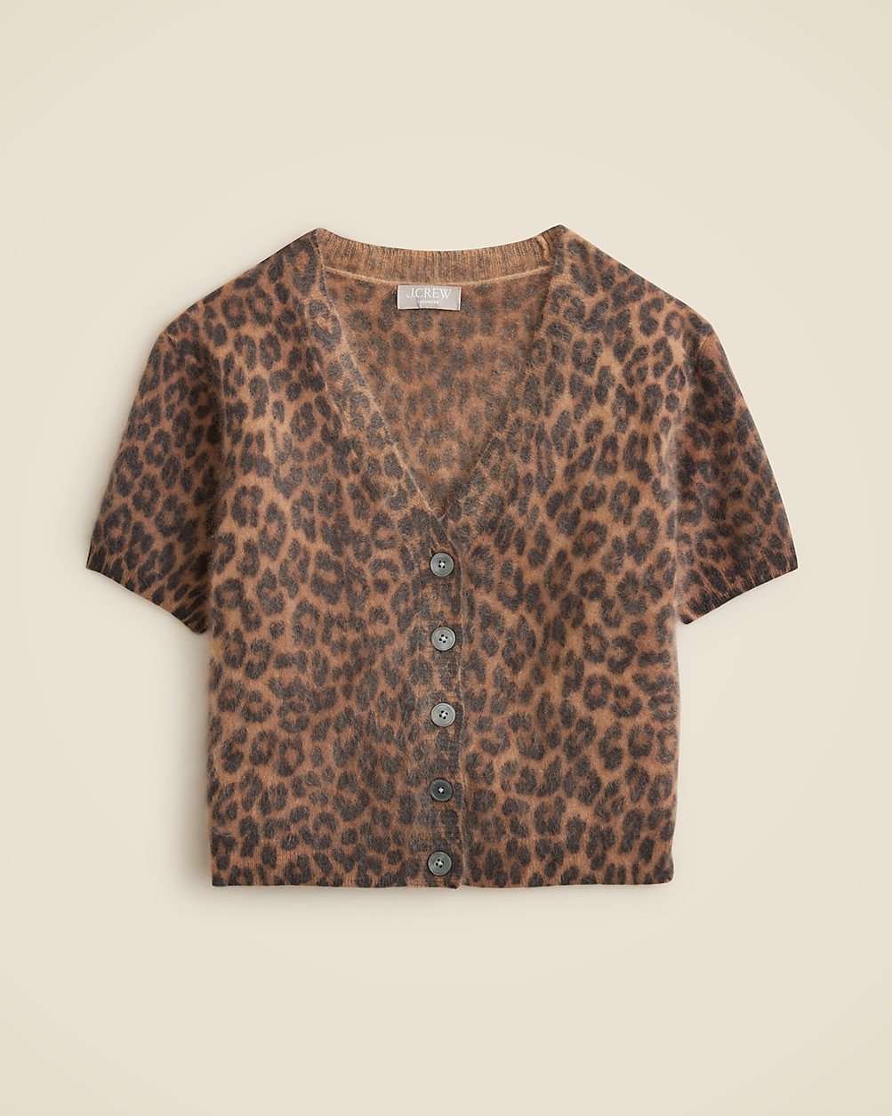Brushed cashmere short-sleeve cardigan in leopard print | J. Crew US