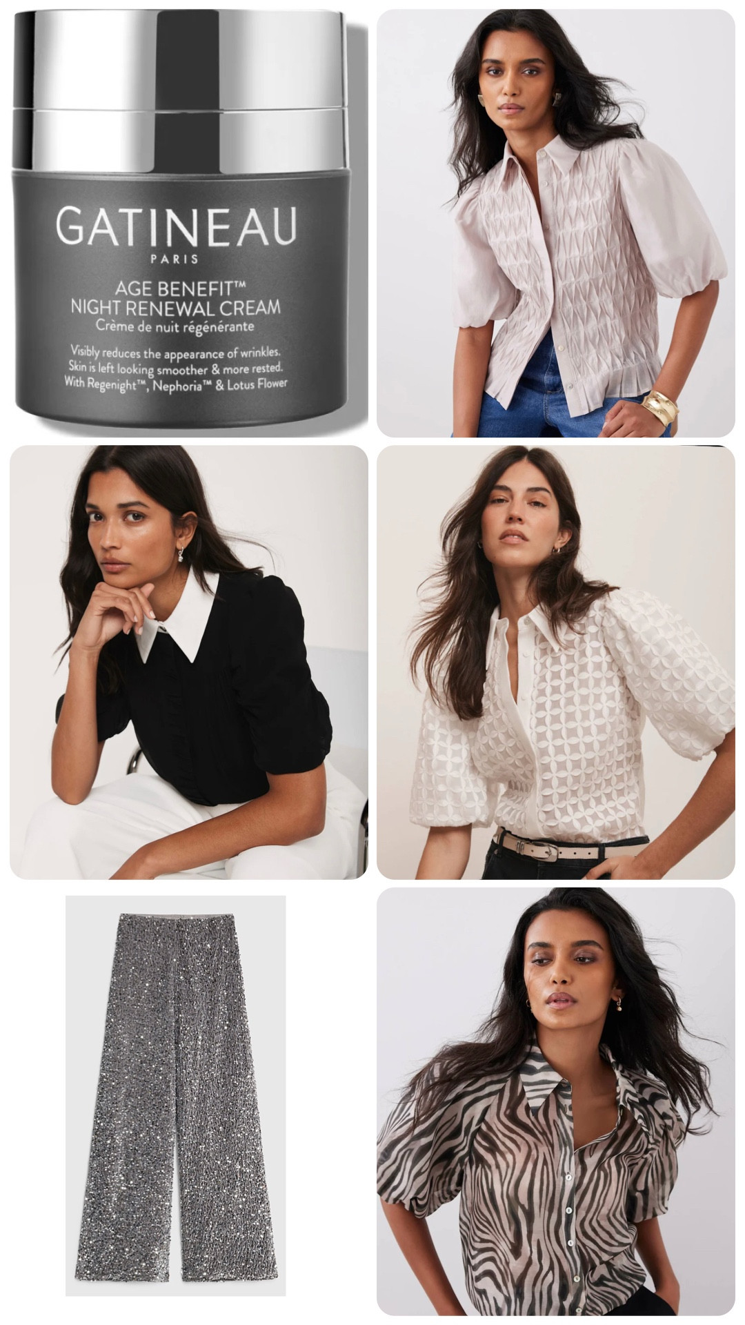 MINT VELVET have some fabulous short sleeve blouses/shirts, I’ve also given links to shimmer and sequin trousers - I love the contrast between the two!  I’m also giving you the link to my rather fabulous GATINEAU Age Benefit Night Renewal Cream!

#LTKstyletip #LTKwinter #LTKuk