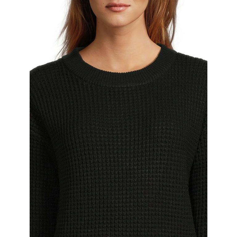 Time and Tru Women's Long Sleeve Waffle Crewneck Pullover Sweater | Walmart (US)