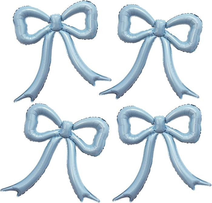 4pcs Blue Bow Foil Balloons Set Dusty Blue Bow Mylar Balloons for Coquette Birthday, Baby Shower,... | Amazon (US)