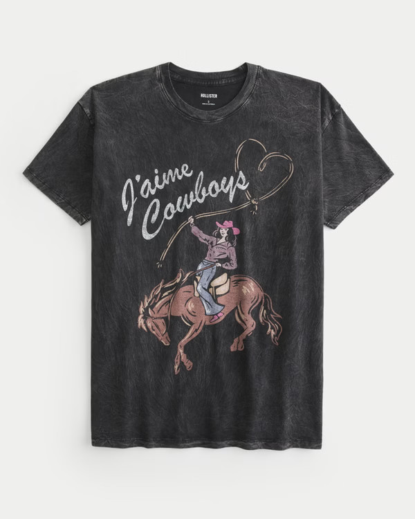 Women's Oversized J'aime Cowboys Graphic Tee | Women's Clearance | HollisterCo.com | Hollister (US)