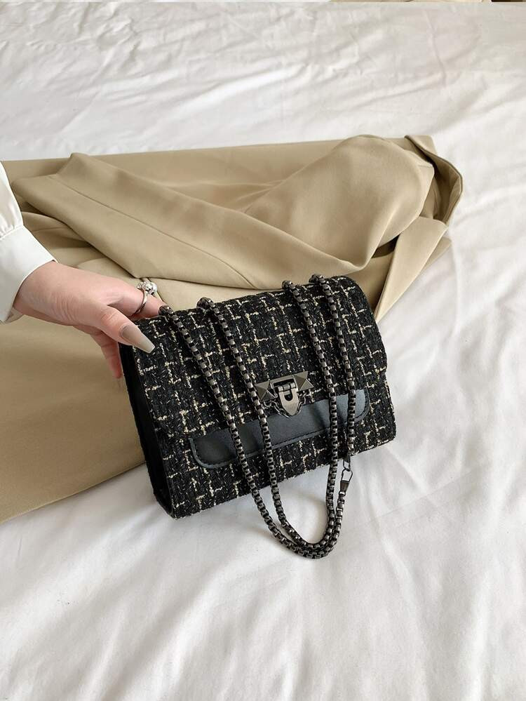 Mini Plaid Tweed Flap Square Bag | SHEIN