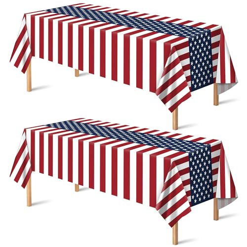 OHOME 4th of July Decorations - Patriotic American Flag Plastic Tablecloth for 250th Anniversary | Fourth of July Accessories for Home Outdoor Outside Party Favors,54"x108",2 Pack | Amazon (US)