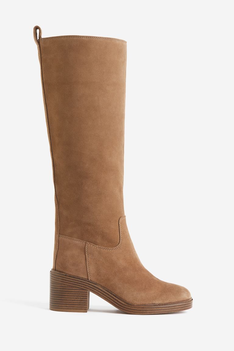Knee-high suede boots - Brown - Ladies | H&M GB | H&M (UK, MY, IN, SG, PH, TW, HK)