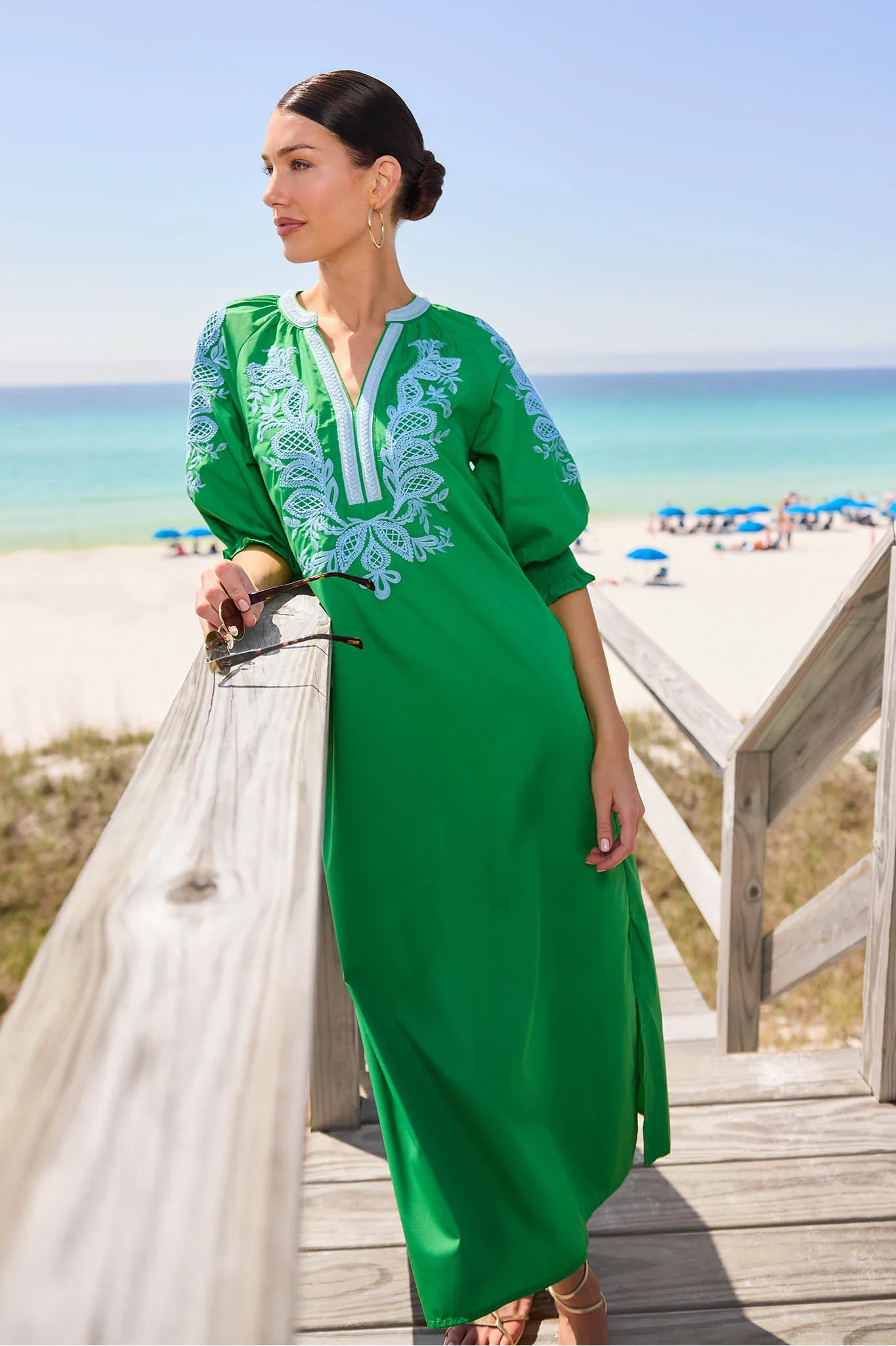 Vivian Green Embroidered Midi Dress | Avara