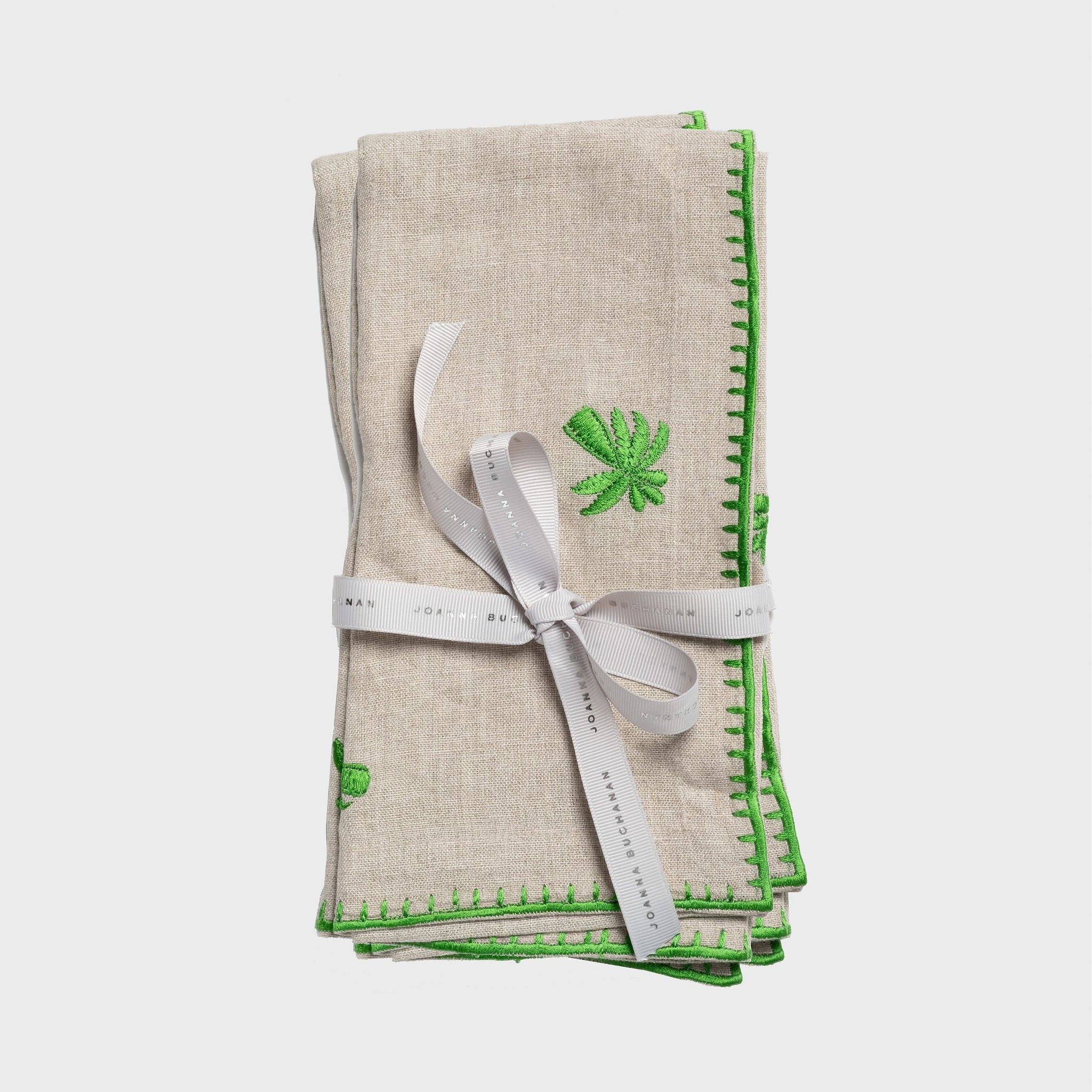Palm tree embroidered dinner napkins, flax, set of two | Joanna Buchanan
