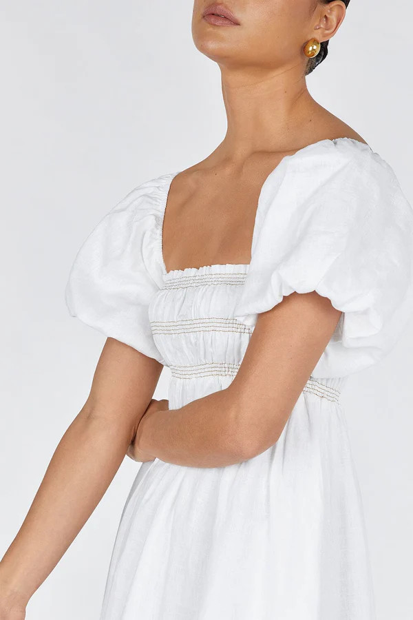 BIANCA WHITE LINEN MIDI DRESS | DISSH