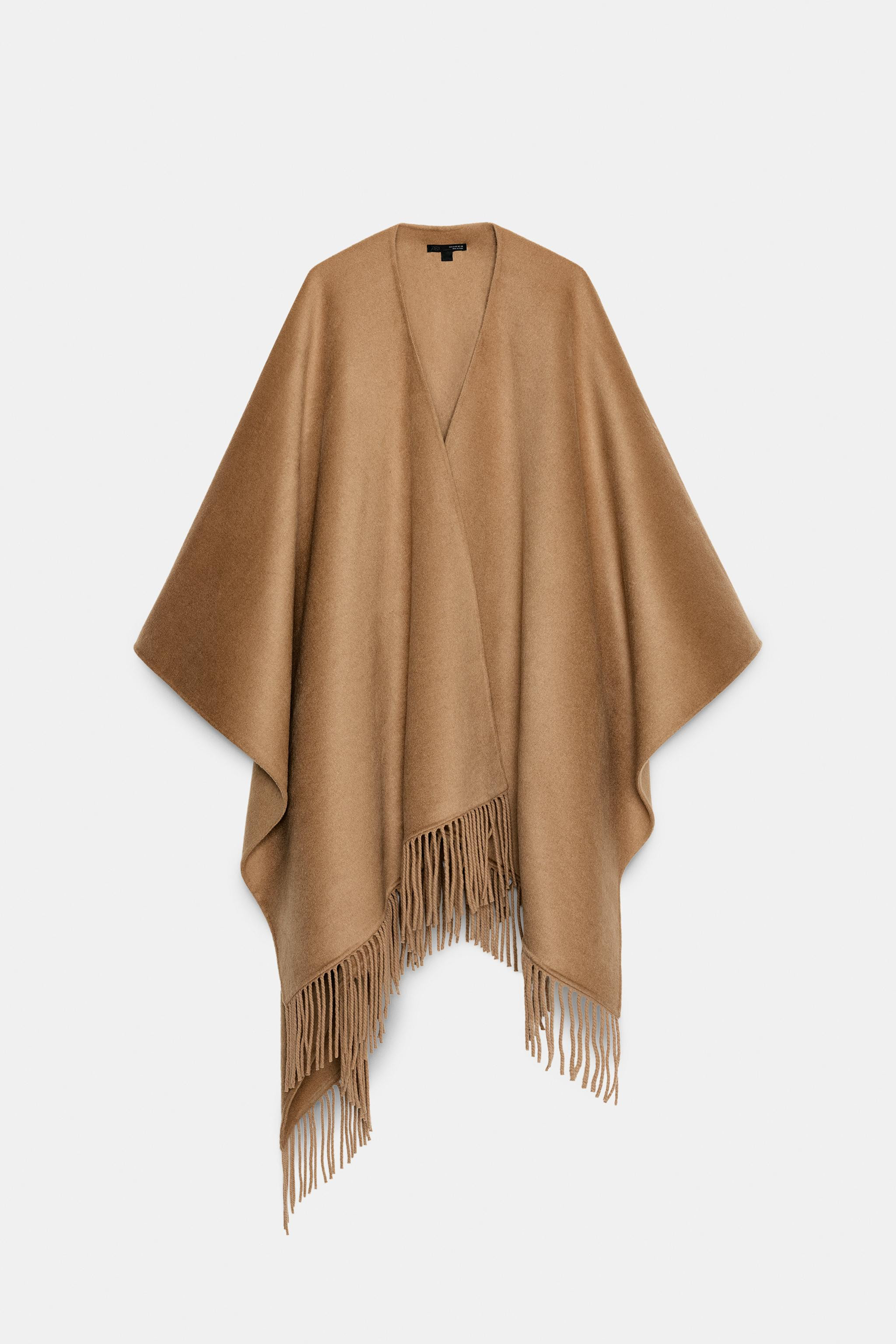 FRINGED WOOL LONG CAPE | Zara US