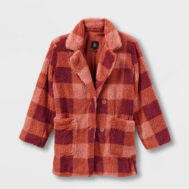 Girls' Longline Sherpa Faux Fur Jacket - art class™ Maroon | Target