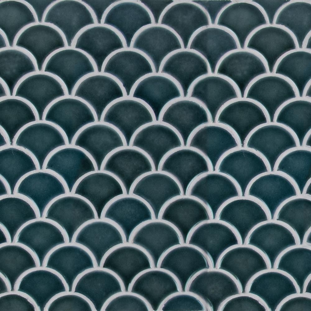 Azul Scallop Glossy 13.11 in. x 9.96 in. x 8mm Glazed Porcelain Mesh-Mounted Mosaic Tile (9.1 sq.... | The Home Depot