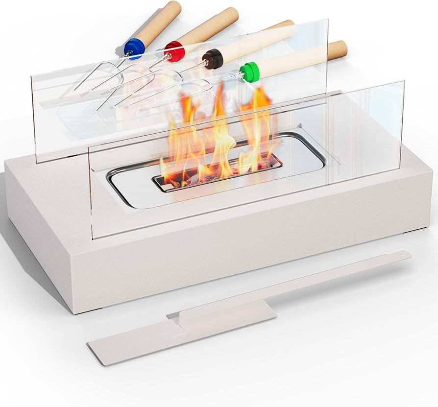 Tabletop Fire Pit Indoor Outdoor: PalProt® White Fireplace with Glass - Rectangle Firepit Bowl C... | Amazon (US)