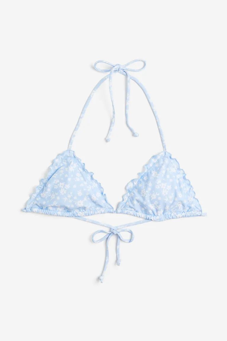 Padded Triangle Bikini Top - Light blue/floral - Ladies | H&M US | H&M (US + CA)