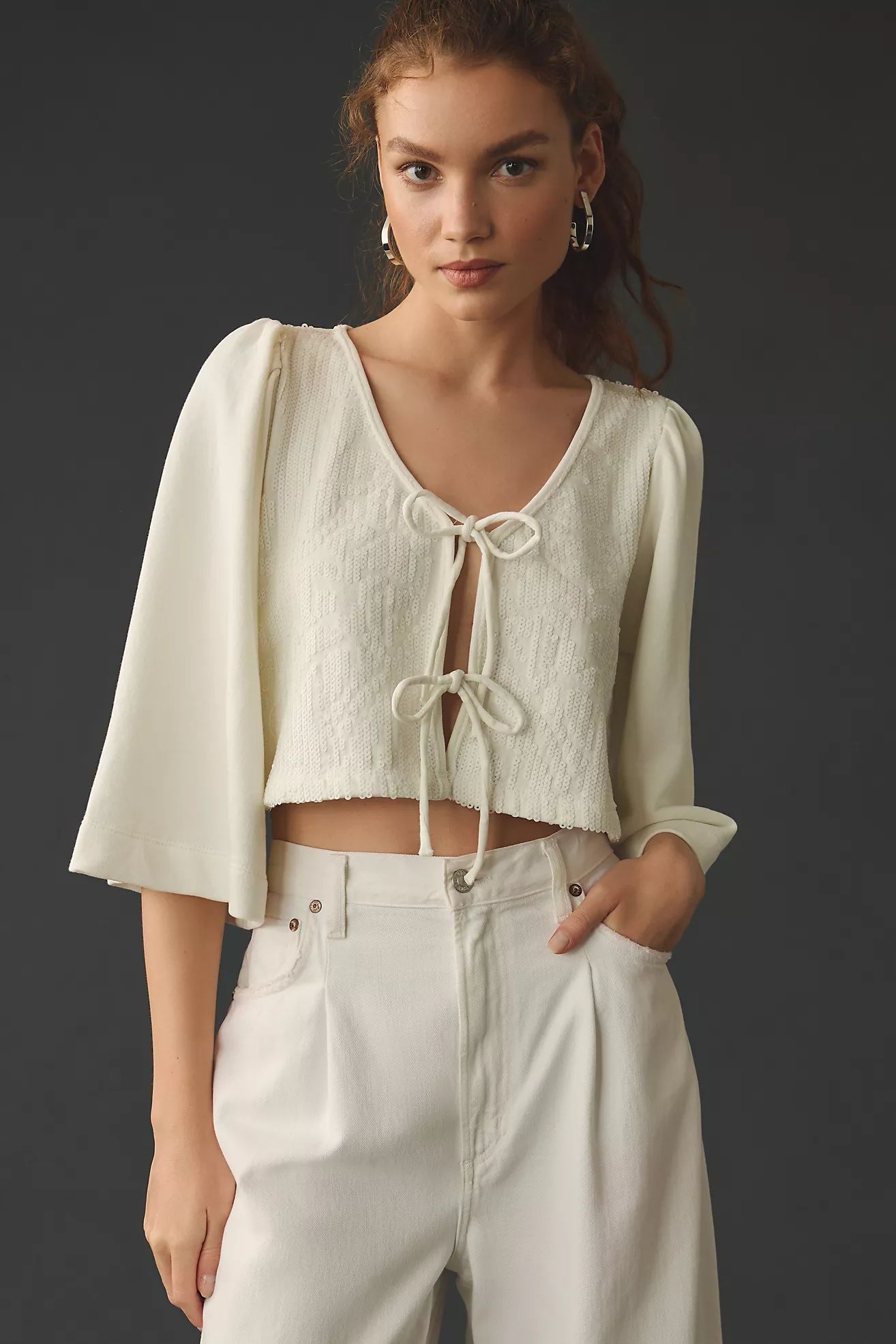 By Anthropologie Sequin Tie-Front Top | Anthropologie (US)