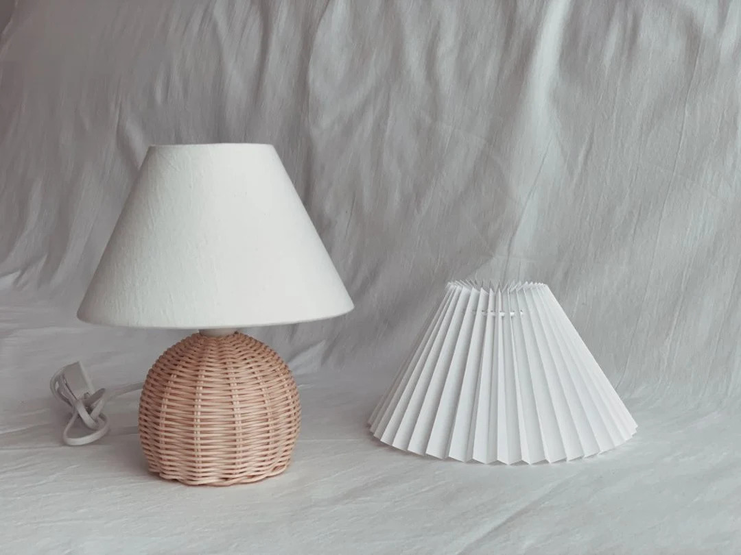 Rattan Lamp + Woven Light Shade + Pleated Light Shade, Handmade Rattan Decor, Hand Woven Table La... | Etsy (US)