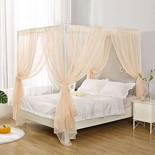 WANFASO Canopy Bed Curtain for Queen Bed, Soft Sheer Bed Canopy Scarf for Girls Adults (Queen, Beige) | Amazon (US)