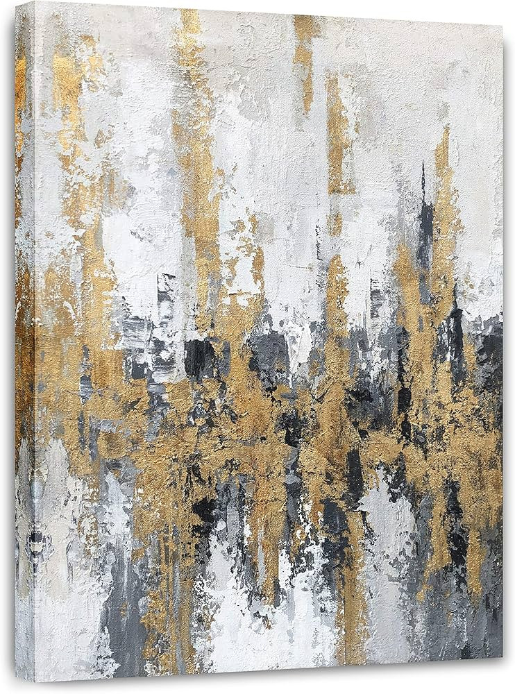 Yihui Arts Modern Abstract Skyline Canvas Wall Artwork With Gold Foil Modern Oil Painting Picture... | Amazon (US)