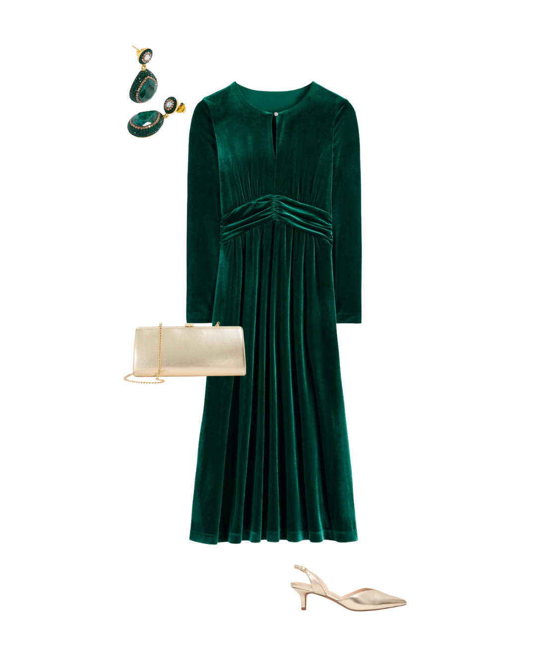 What to pack for Christmas in a country house hotel - Christmas Day - Velvet dress in Forest green with gold accessories and statement earrings 

 #LTKuk #LTKfestive #LTKstyletip