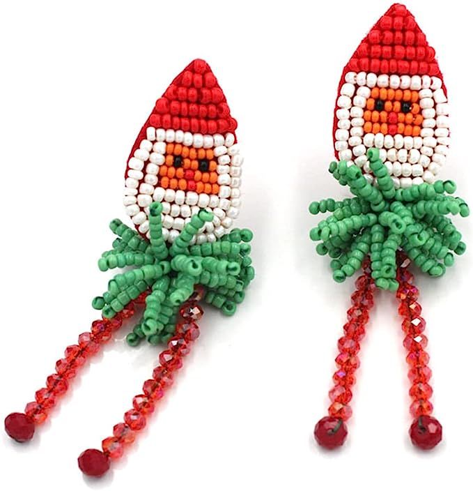 Christmas Earrings, Santa Beaded Drop Earrings Christmas Bead Dangle Earrings Colorful Beads Dang... | Amazon (US)