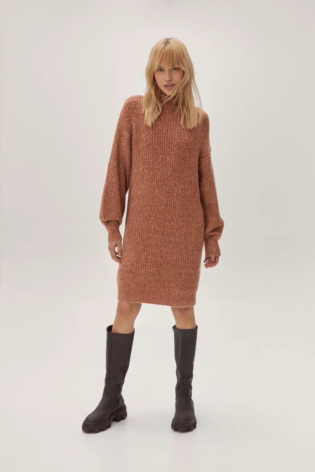 Soft Knit High Neck Mini Sweater Dress | Nasty Gal (US)