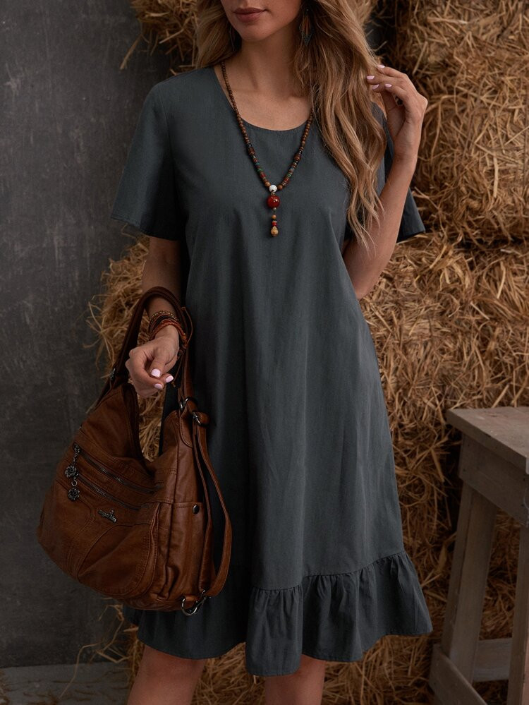 EMERY ROSE Solid Ruffle Hem Smock Dress | SHEIN