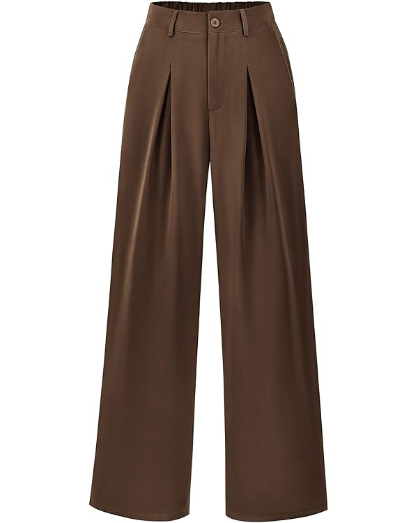 BTFBM Women High Waist Casual Wide Leg Long Palazzo Pants Button Down Loose Business Work Office ... | Amazon (US)