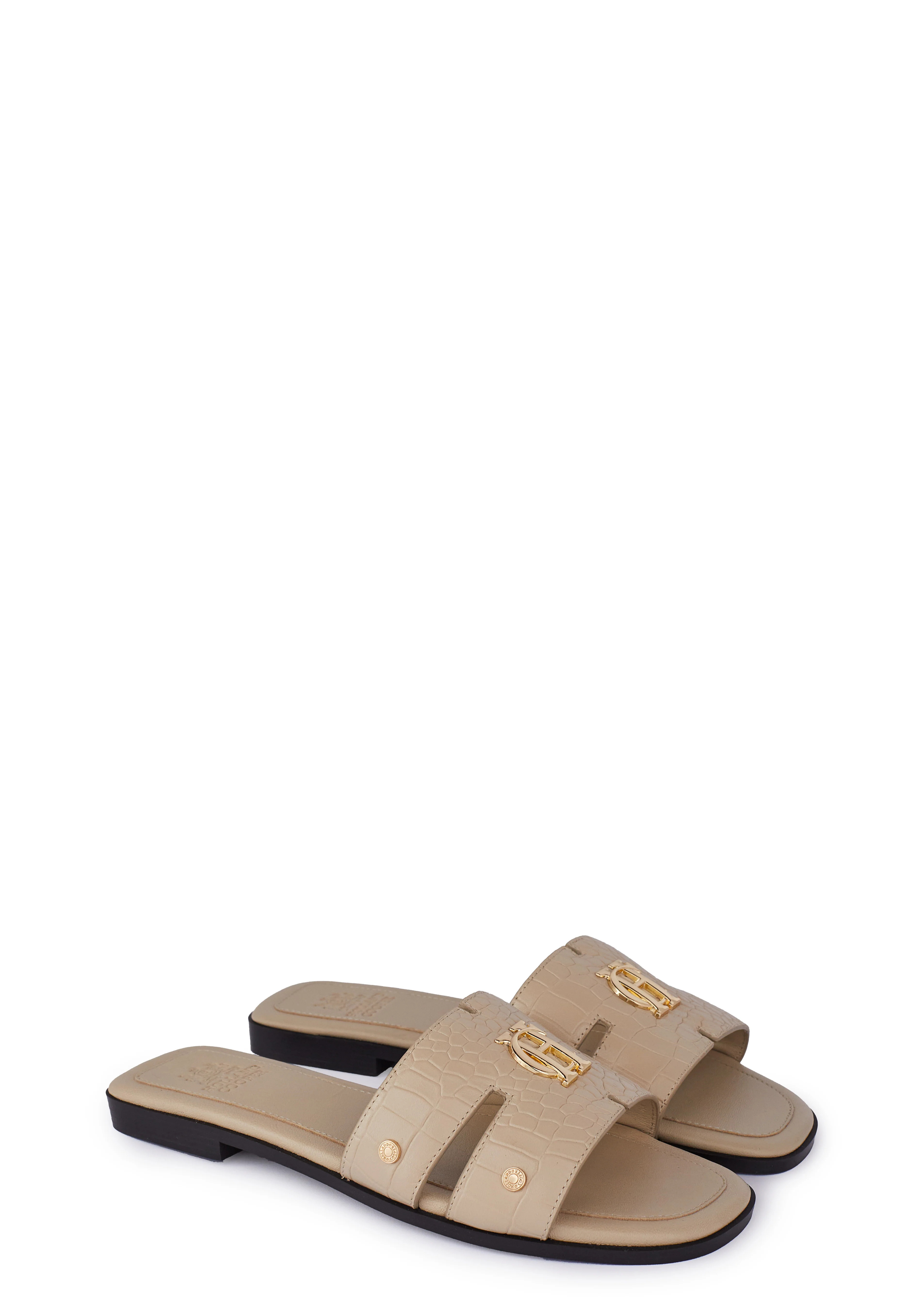 Monogram Slides (Taupe Croc) | Holland Cooper