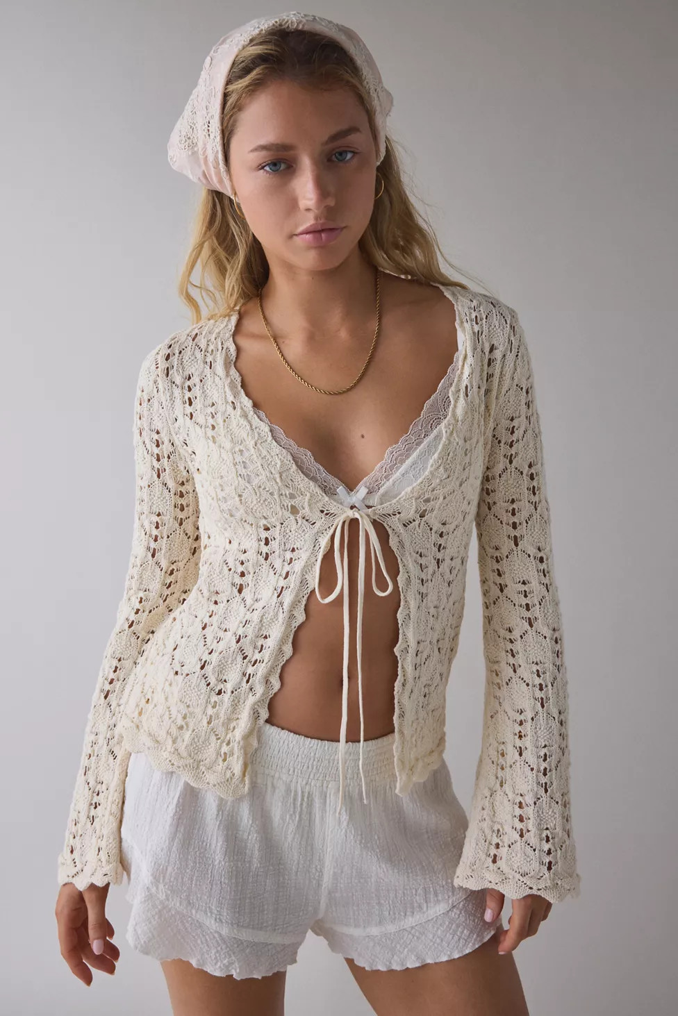 Kimchi Blue Cabo Crochet Tie-Front Flyaway Cardigan | Urban Outfitters (US and RoW)