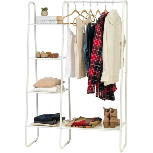 IRIS USA Garment Rack with Mesh Shelves, Metal, White - Walmart.com | Walmart (US)