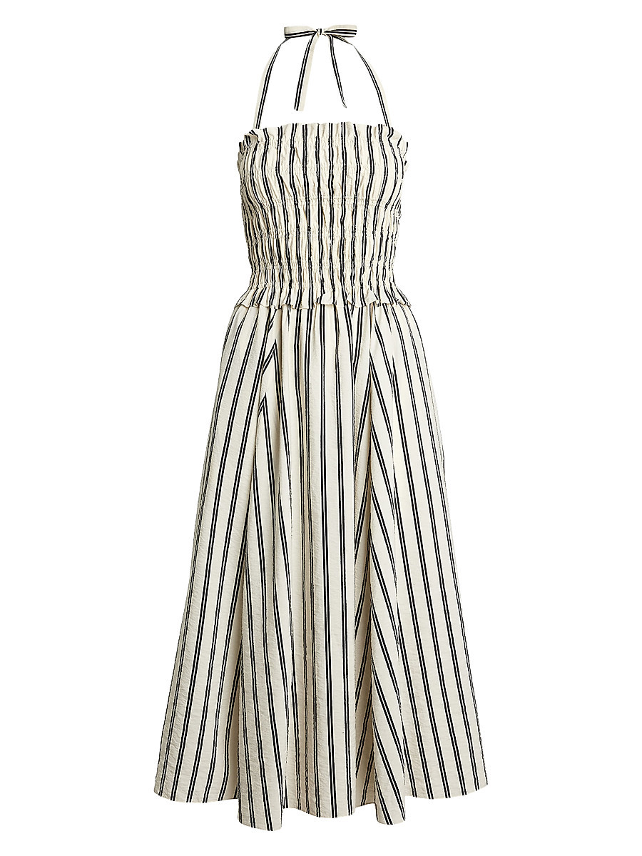 Women's Striped Silk-Blend Midi-Dress - Stripe White - Size Medium | Saks Fifth Avenue