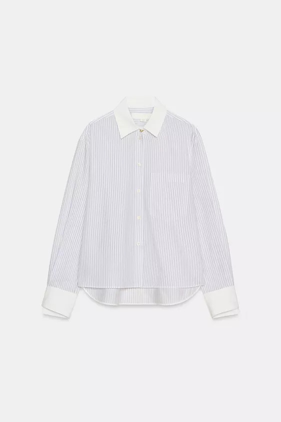STRIPED SHIRT WITH CONTRAST COLLAR ZW COLLECTION | Zara Canada