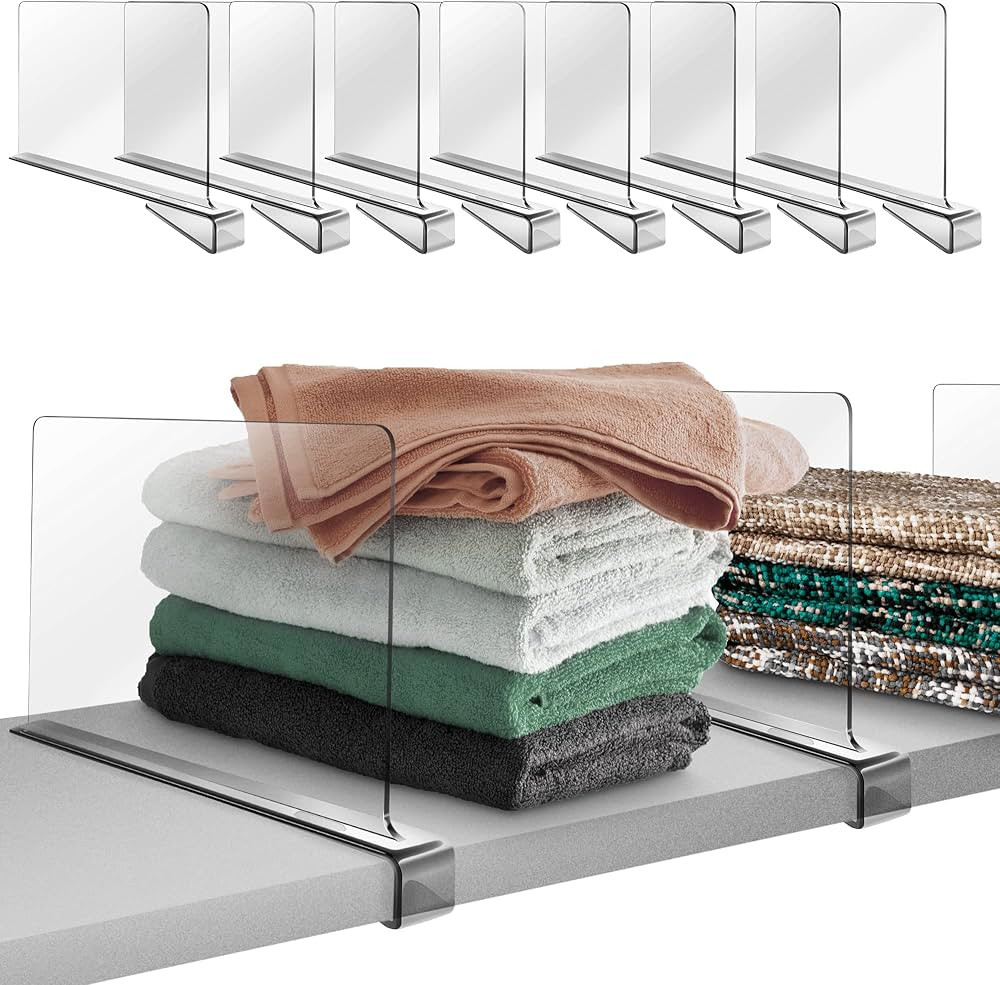 Hekmaden Acrylic Shelf Dividers for Closet Organization 8PCS，Clear Shelf Divider Fits Shelves o... | Amazon (US)