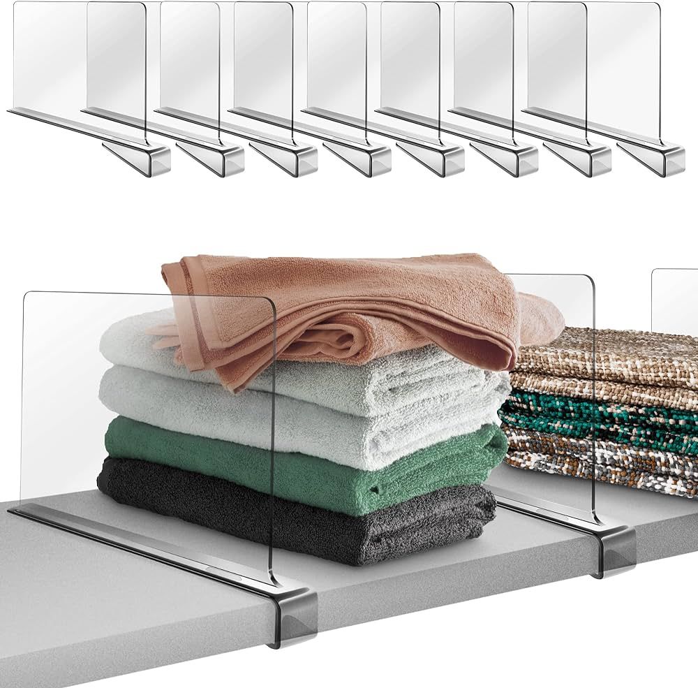 Hekmaden Acrylic Shelf Dividers for Closet Organization 8PCS，Clear Shelf Divider Fits Shelves o... | Amazon (US)