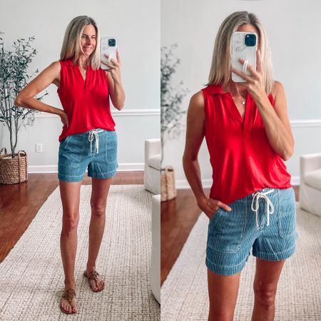 July 4th outfit 
Run big. Sized down 
Wearing XS in top and shorts 

Red white and blue outfit 


#LTKunder50 #LTKsalealert #LTKSeasonal