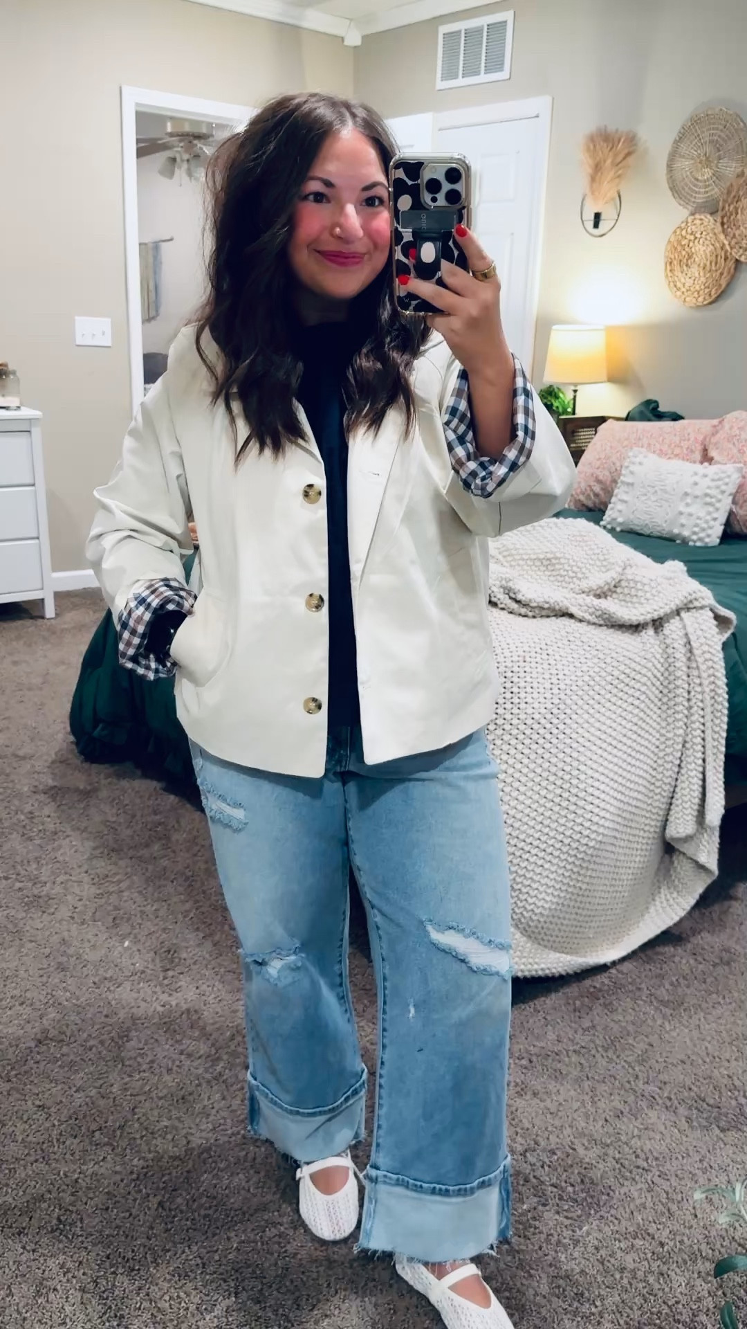 Spring layers + trending details 🌷 This cropped lightweight trench from Amazon is the perfect throw-on piece for breezy days, and these mesh flats are having such a moment right now. Easy, chic, and comfy enough for everyday wear — the kind of outfit that makes getting dressed simple.

flats: fit true to size // wearing a kids 2
jeans: fit true to size // wearing a 14
blouse: fits true to size, but cropped // wearing an XL
jacket: fits true to size // wearing a large 

 

#LTKootd #LTKMidsize