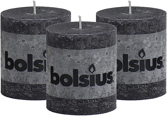 BOLSIUS Rustic Anthracite (Black) Unscented Pillar Candles - 2.75" X 3.25" Decoration Candles Set... | Amazon (US)