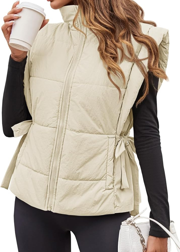 Tankaneo Womens Cropped Puffer Vest Cap Sleeve Zip Up Lightweight Padded Puffy Warm Coat | Amazon (US)