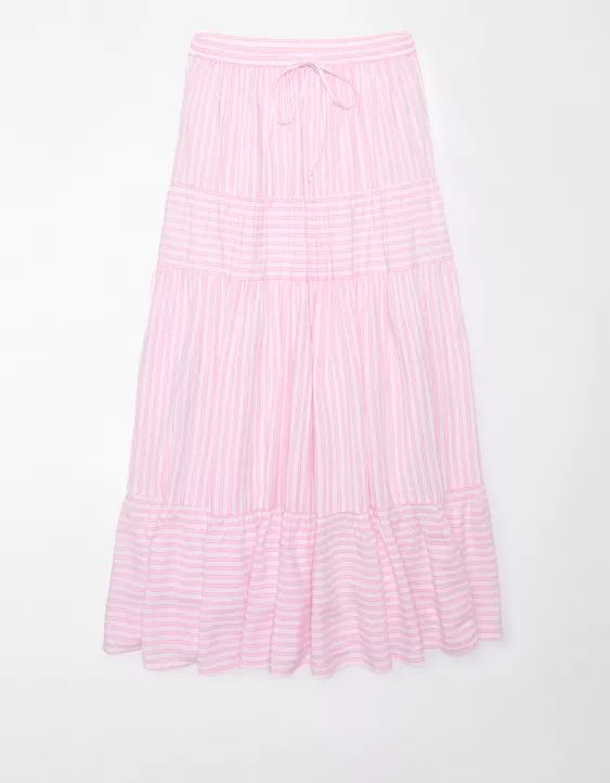 AE Tiered High-Waisted Striped Maxi Skirt | American Eagle Outfitters (US & CA)