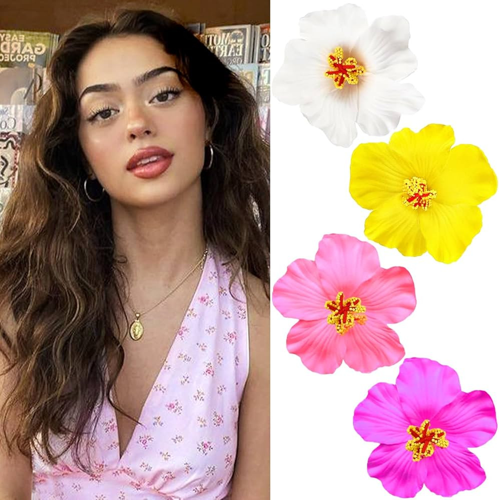 4Pcs Hawaiian Flower Hair Clips for Women,Plumeria Hibiscus Hair Clips Rose Hair Barrettes 3.5 In... | Amazon (US)