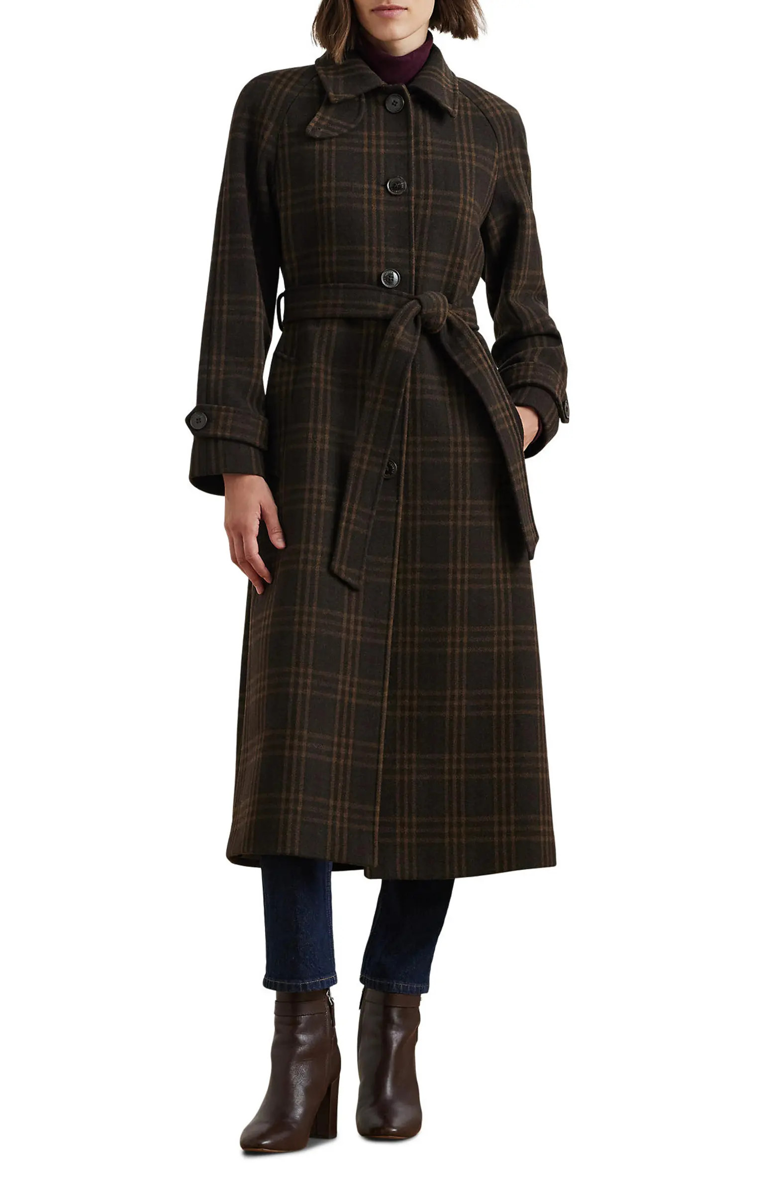 Lauren Ralph Lauren Plaid Wool Blend Maxi Trench Coat | Nordstrom | Nordstrom